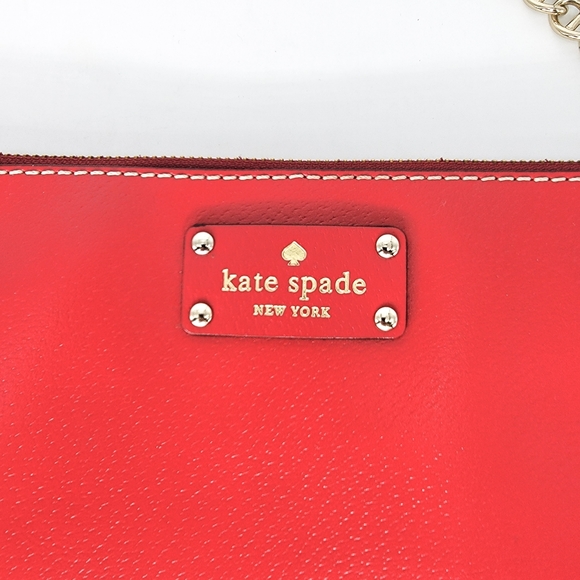 ~ New Kate Spade Red Clutch Bag Gold Chain - Picture 3 of 6